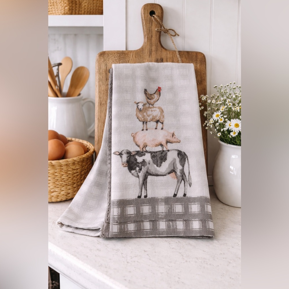🐓🐑🐖 Farmhouse Kitchen Towel Set – Set of 3 🐄🤍